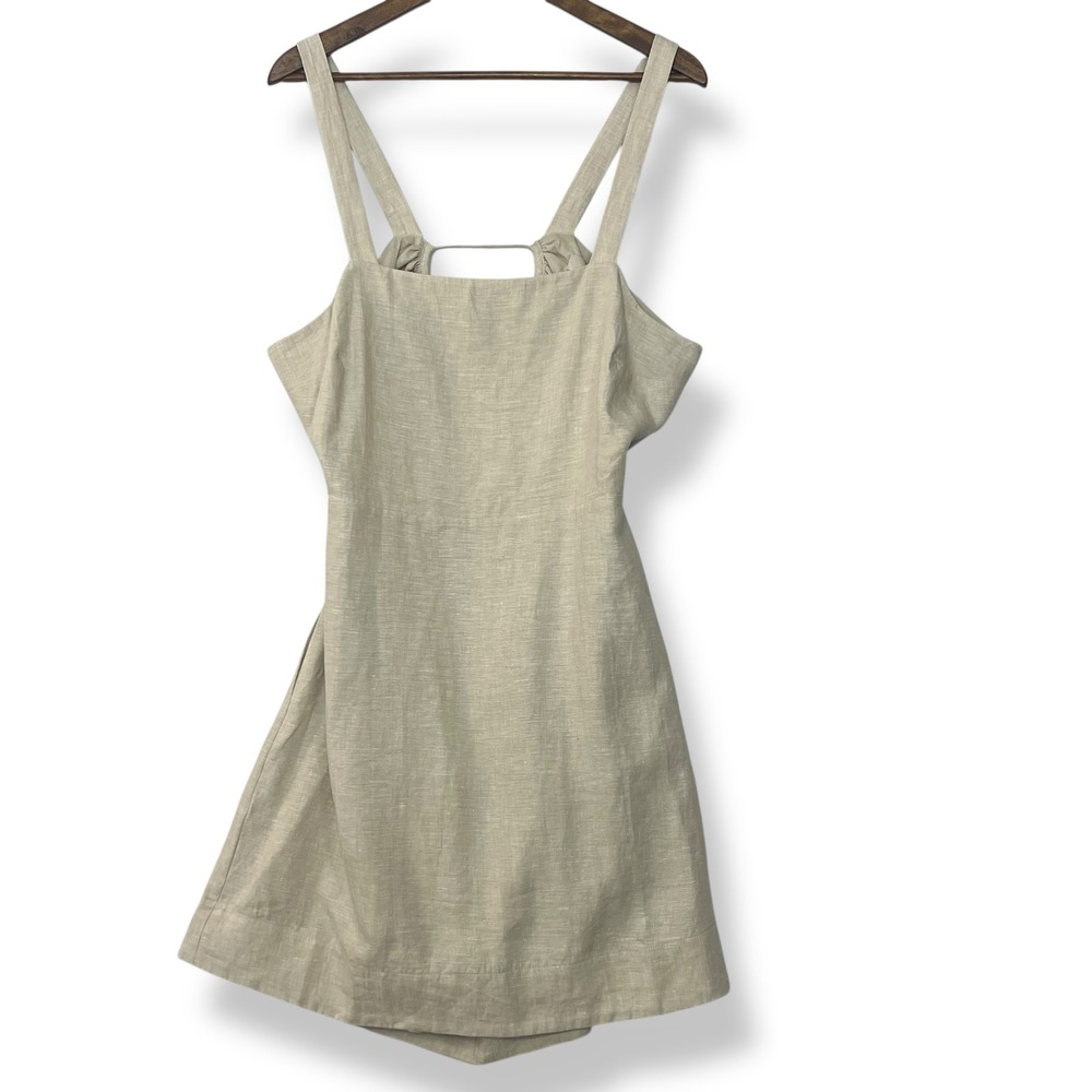 NEW Loft Dress 10 Beige 100% Linen Cutout Tie Back‎ Lined Pockets Beach Vacation
